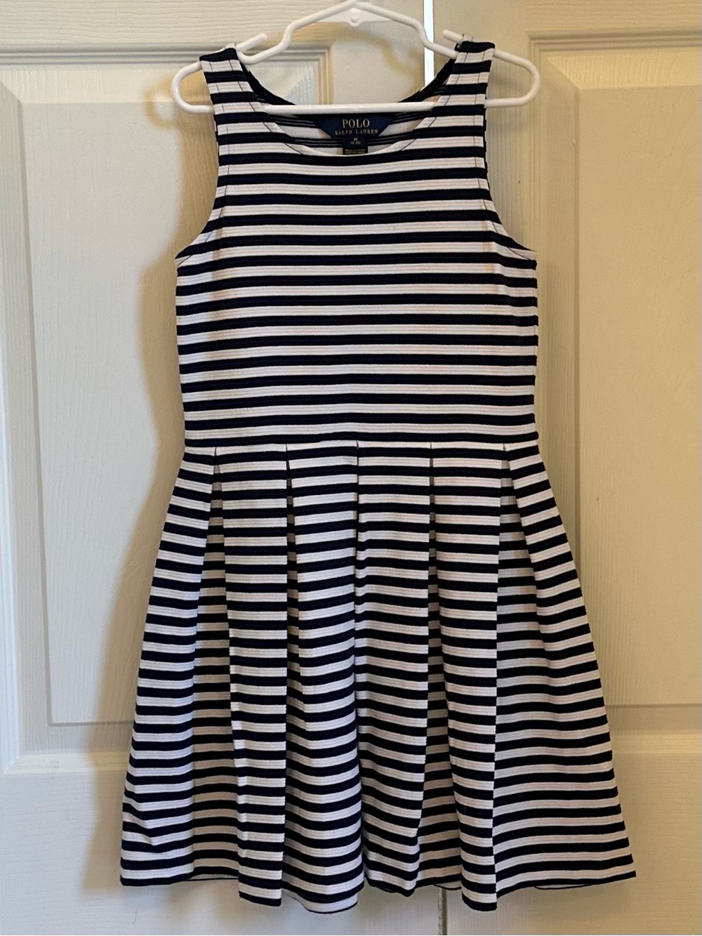 EUC Polo by Ralph Lauren navy & White Striped Sleeveless Dress girls 8/10